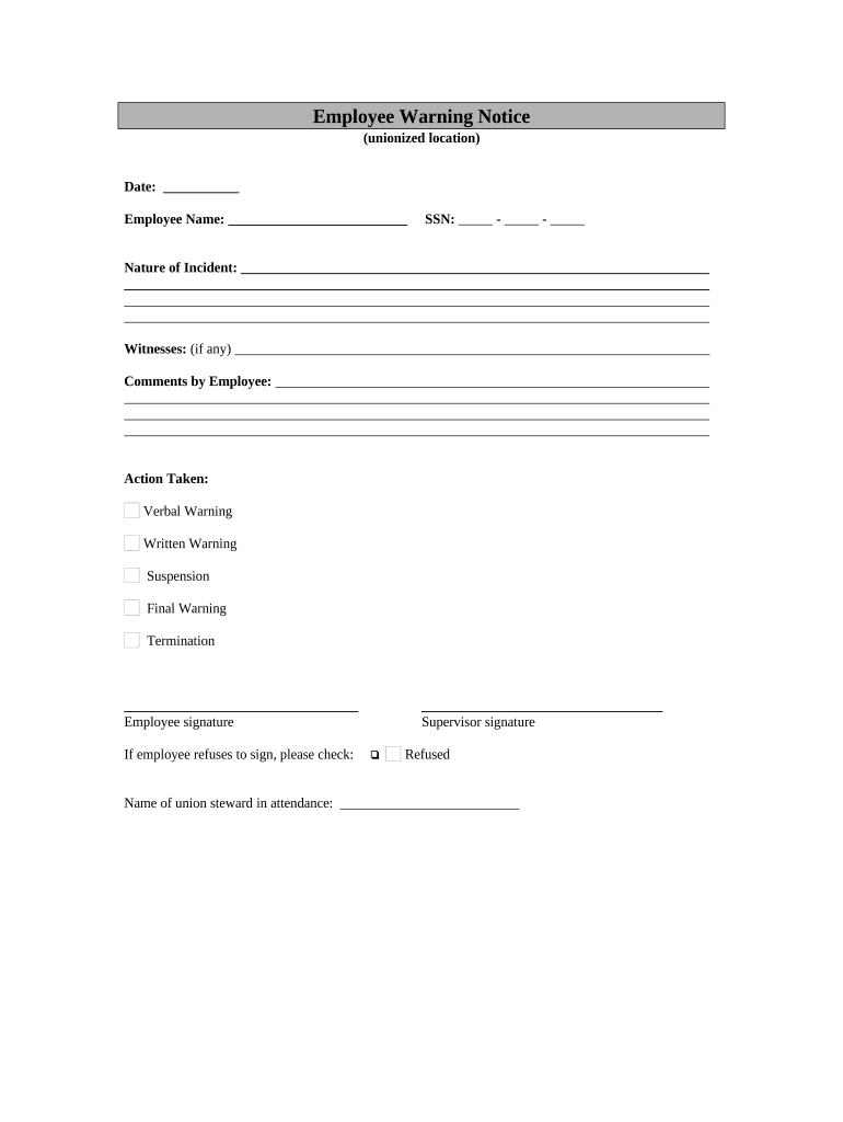 Employee Warning Notice  Form