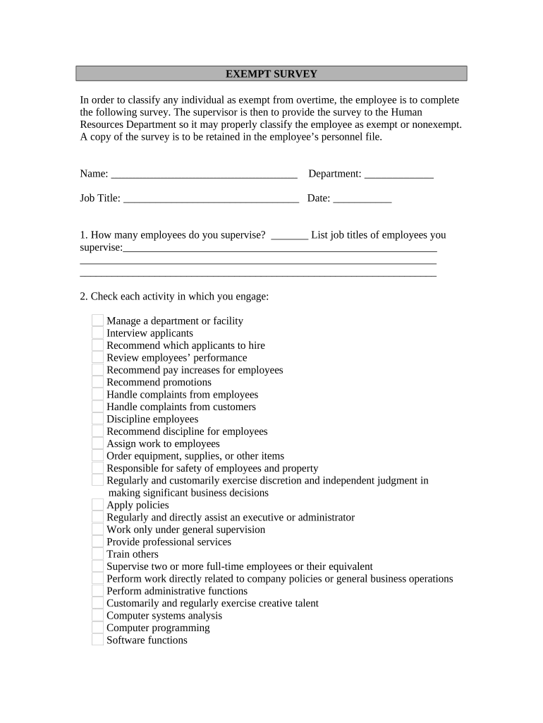 Exempt Survey  Form