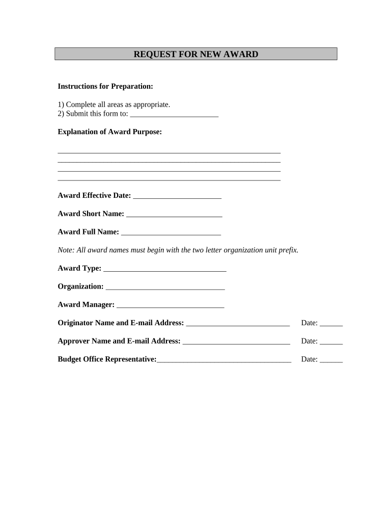 Request for New Award  Form