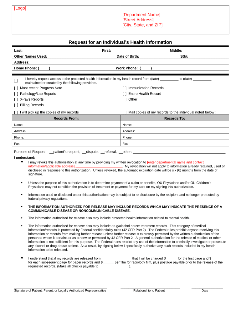 Request for an Individuals Health Information