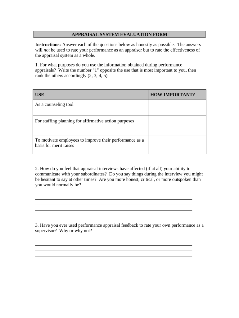 System Evaluation Form