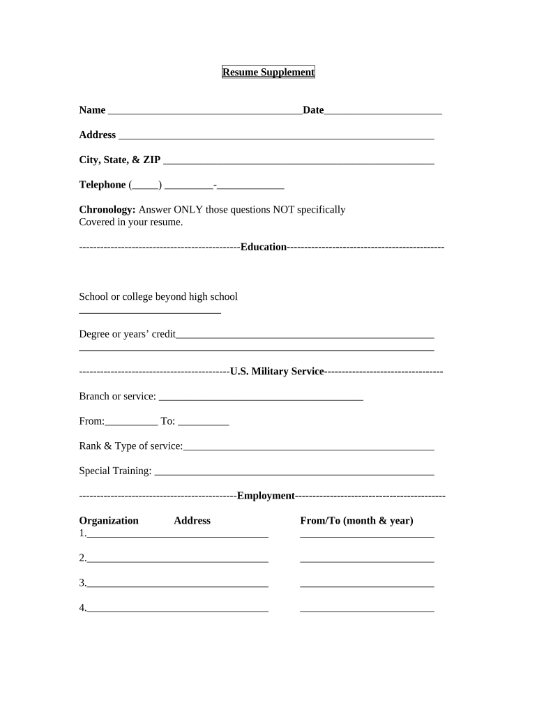 Resume Supplement  Form