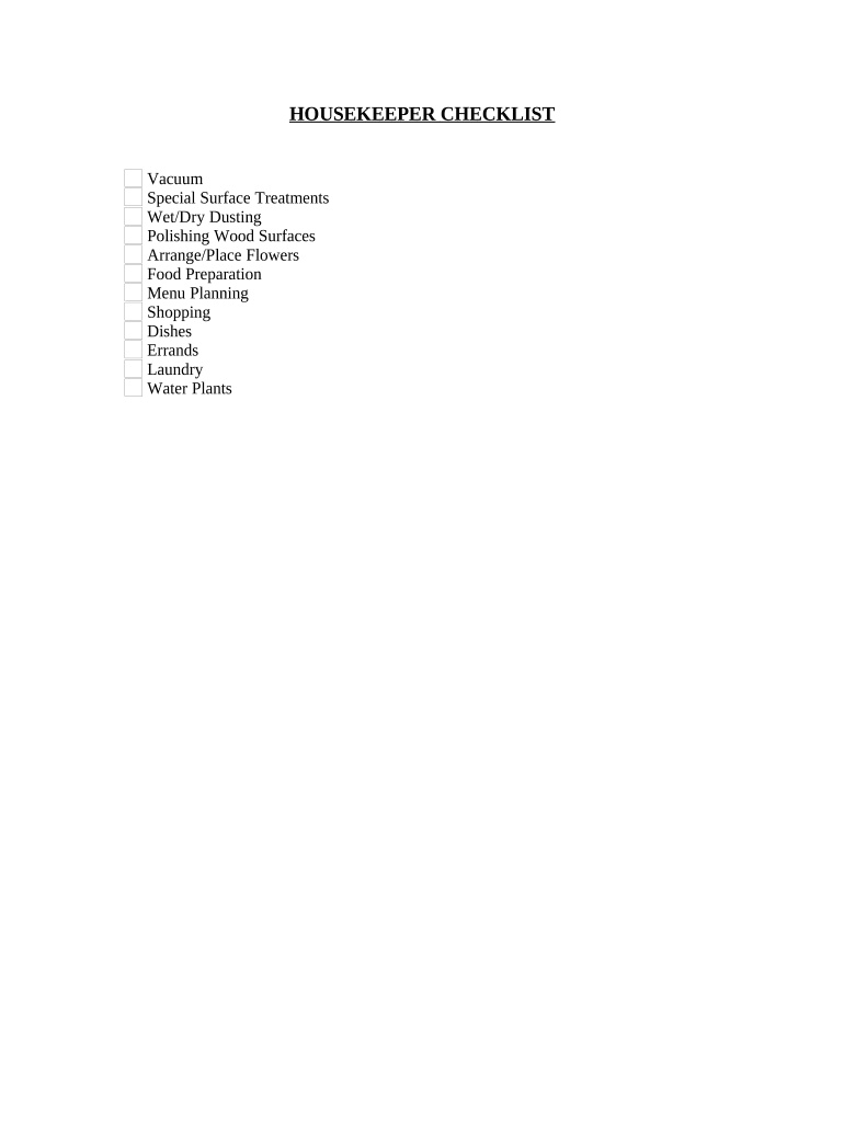Housekeeper Checklist  Form