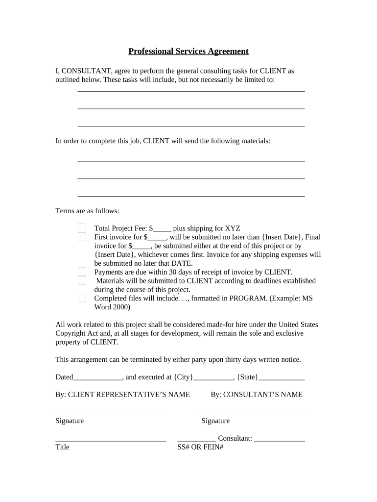 Professional Services Agreement Work for Hire Addendum  Form