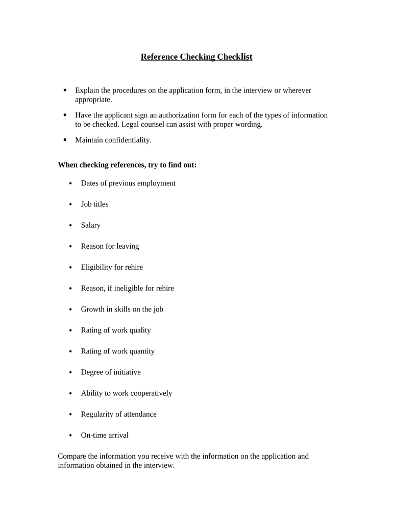 Reference Employment Check  Form