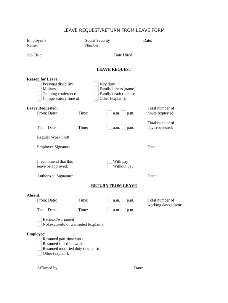 Leave Request Return from Leave Form