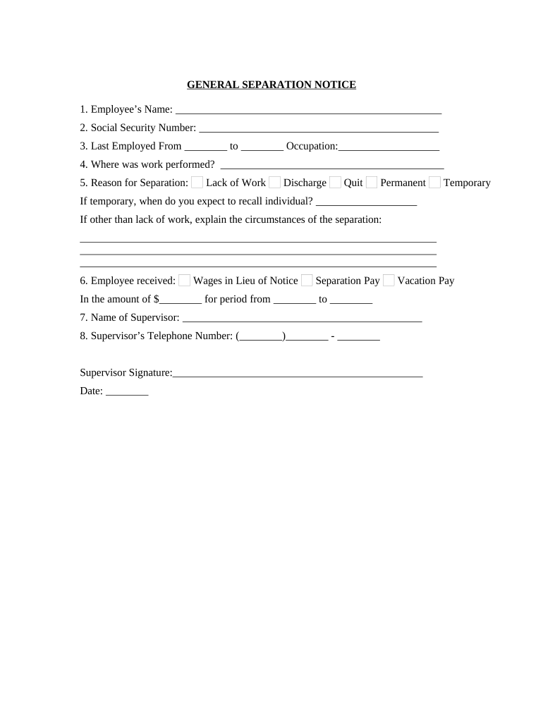 Separation Notice  Form