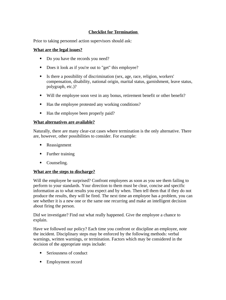 Checklist Termination Form