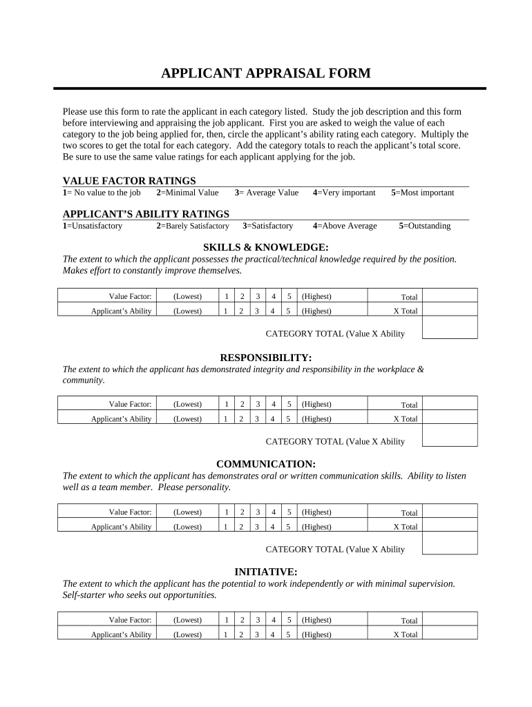 Applicant Appraisal Form