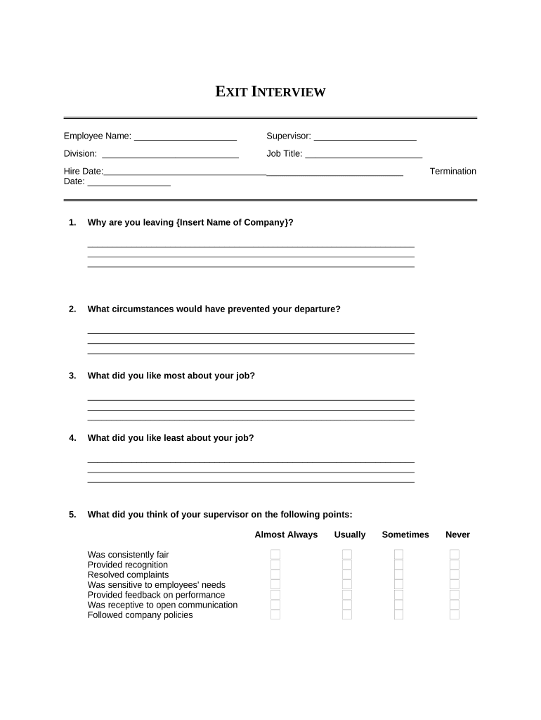 Exit Interview for an Employee  Form