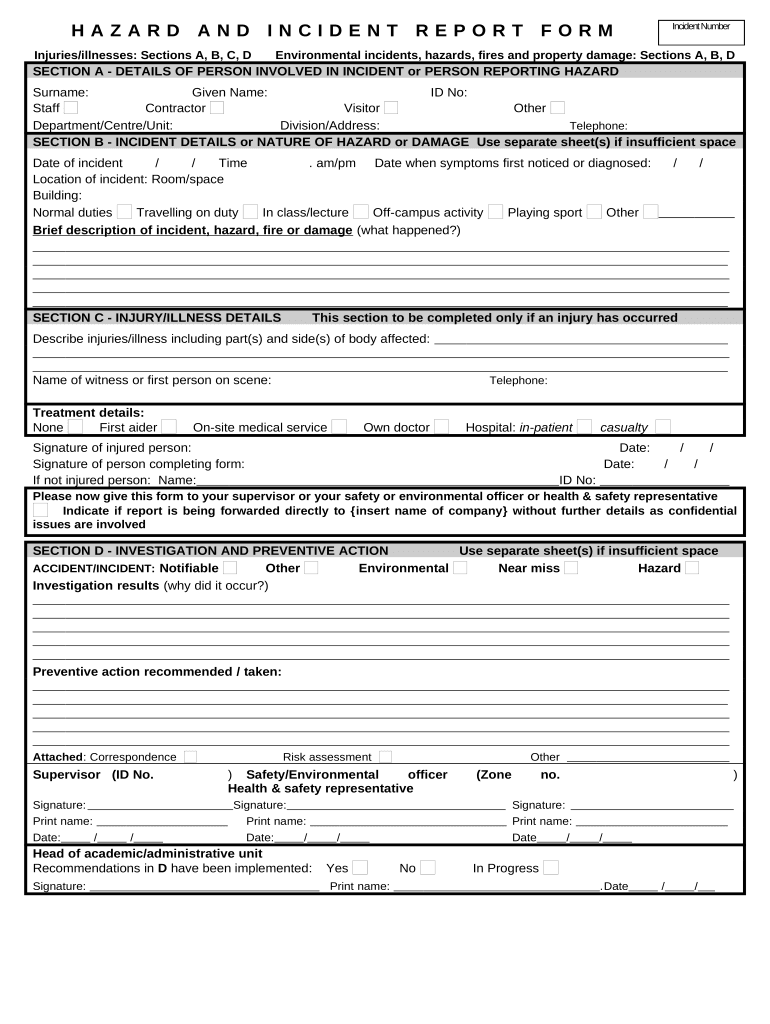 Incident Report Form Template