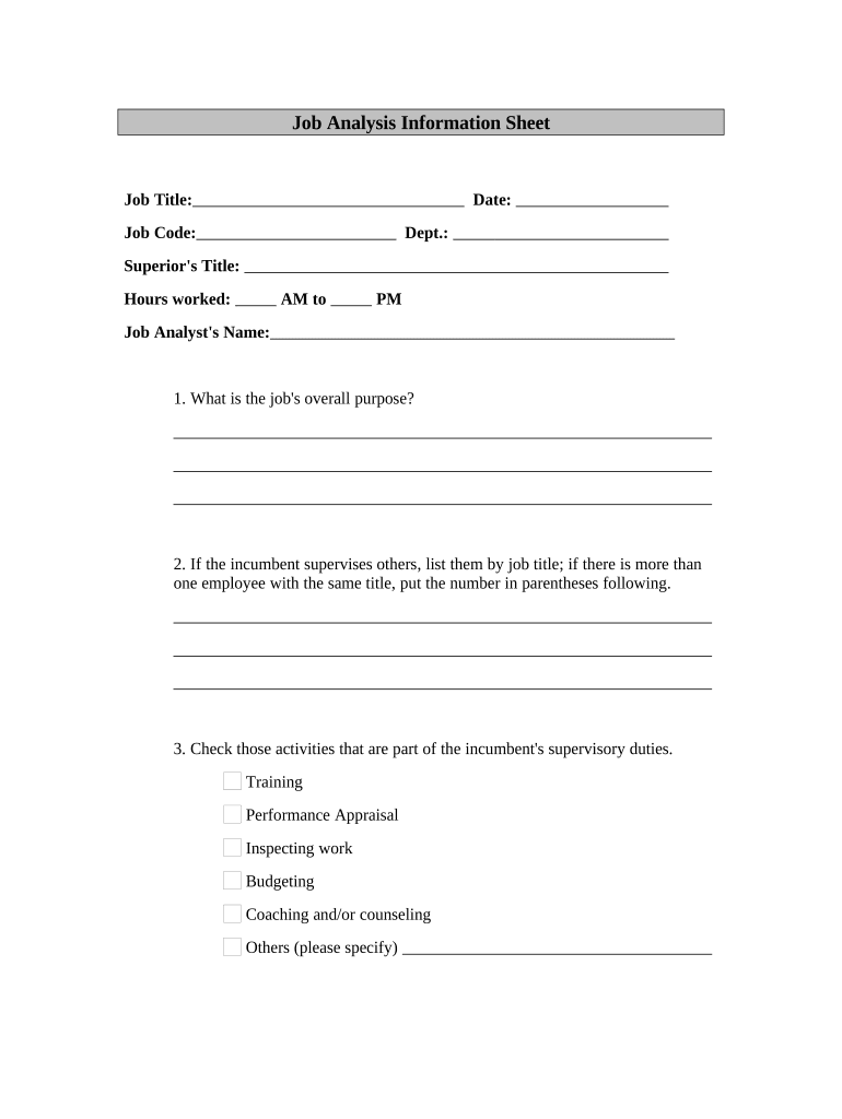 Job Analysis Information Sheet