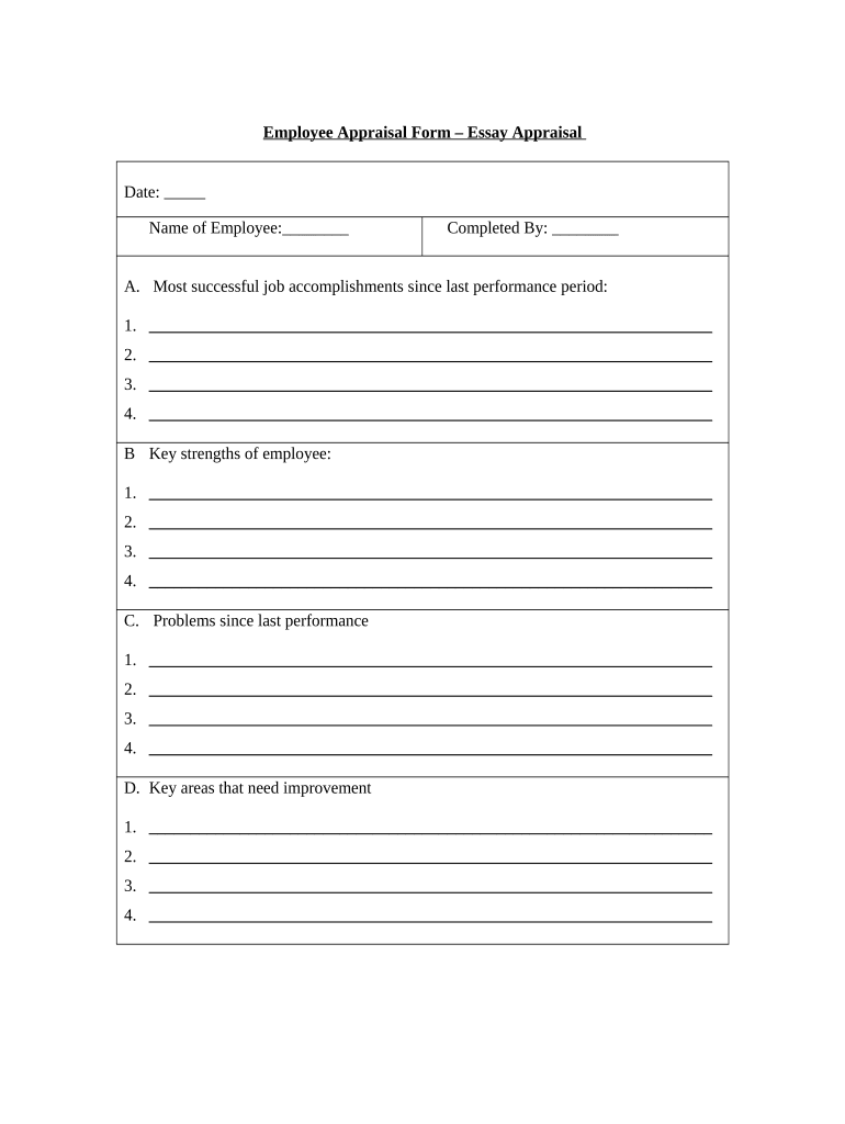 Employee Appraisal Form Essay Appraisal