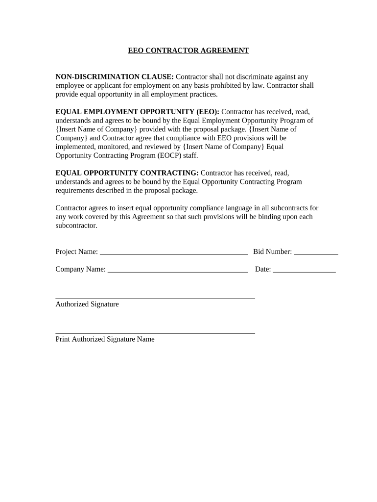 EEO Contractor Agreement  Form