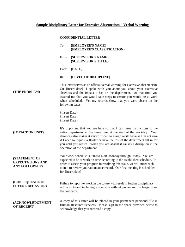 Excessive Absenteeism  Form