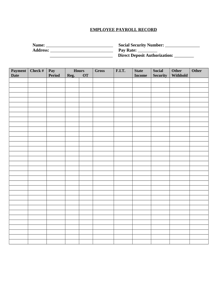 Employee Payroll Record Template Form Fill Out and Sign Printable PDF