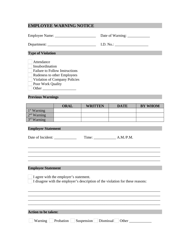 Employee Warning Document  Form