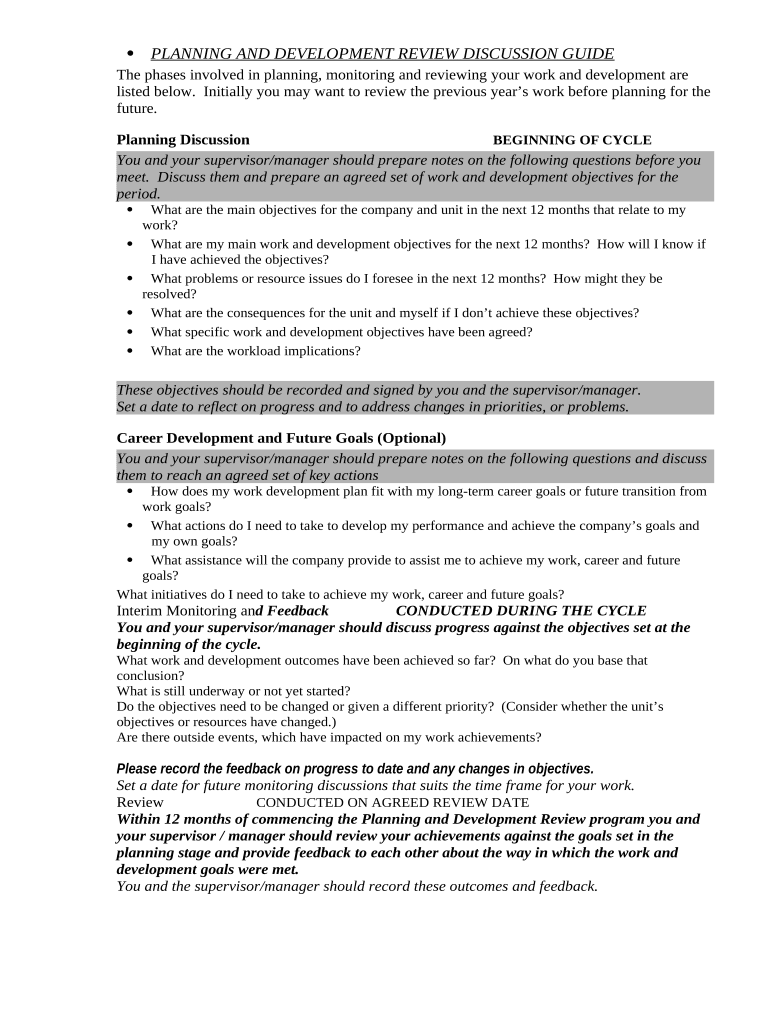 Planning and Development Review Discussion Guide  Form