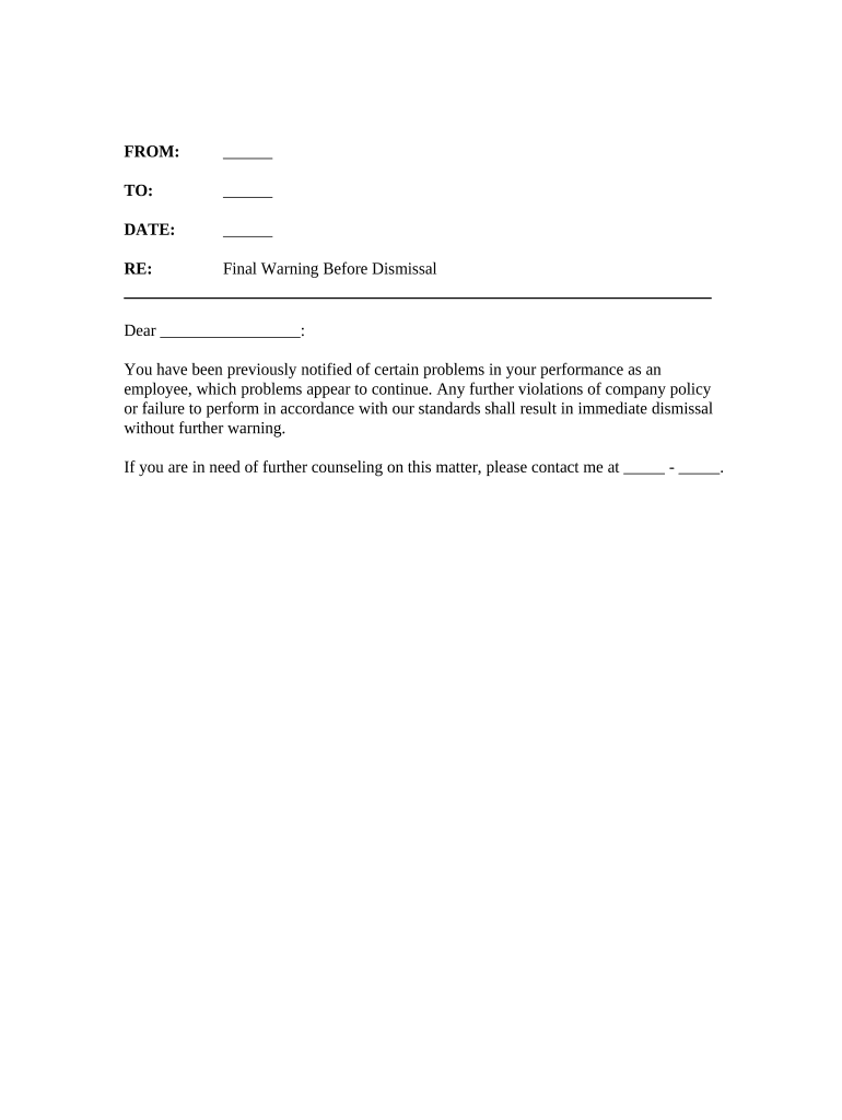Warning Before Dismissal  Form