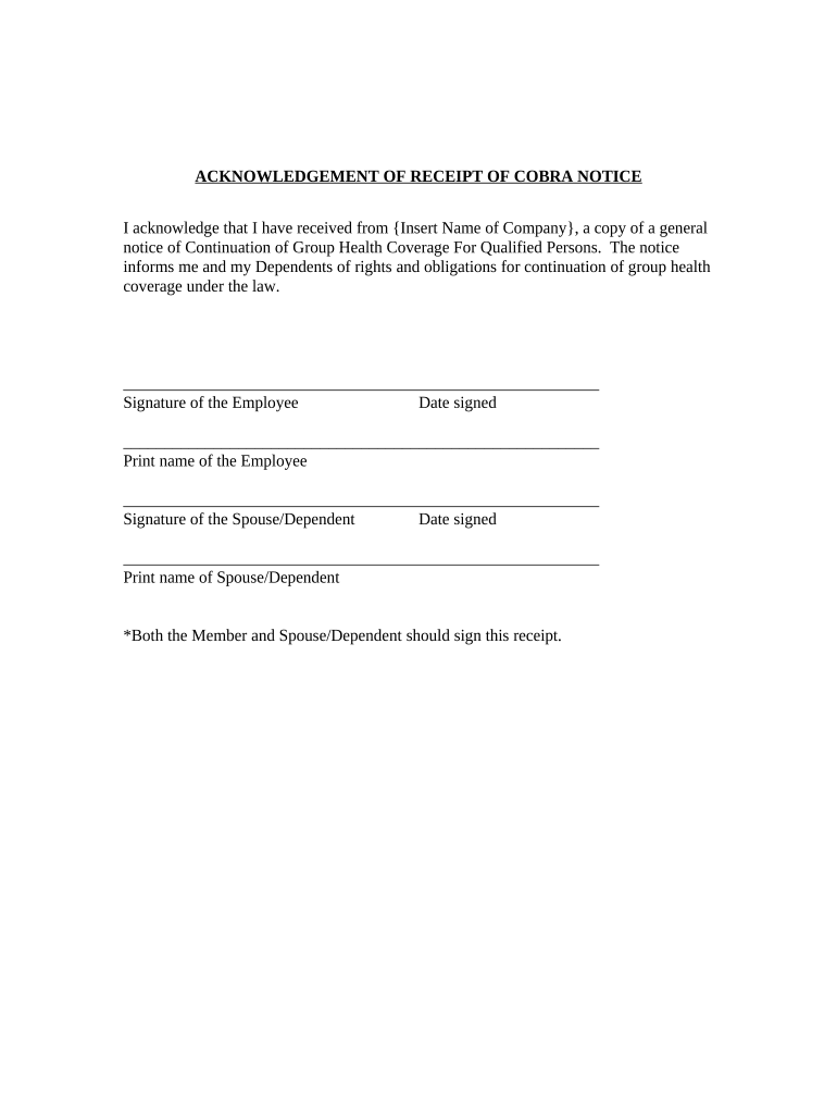 Fill and Sign the Acknowledgment Receipt Template Form
