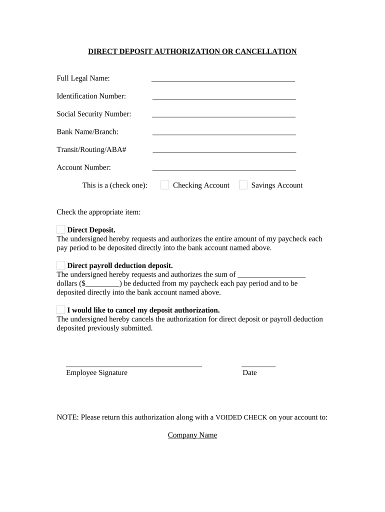 Direct Deposit Authorization Form