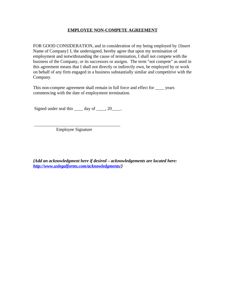 Employee Noncompete Noncompetition Agreement  Form