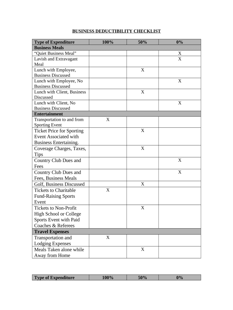 Business Deductibility  Form