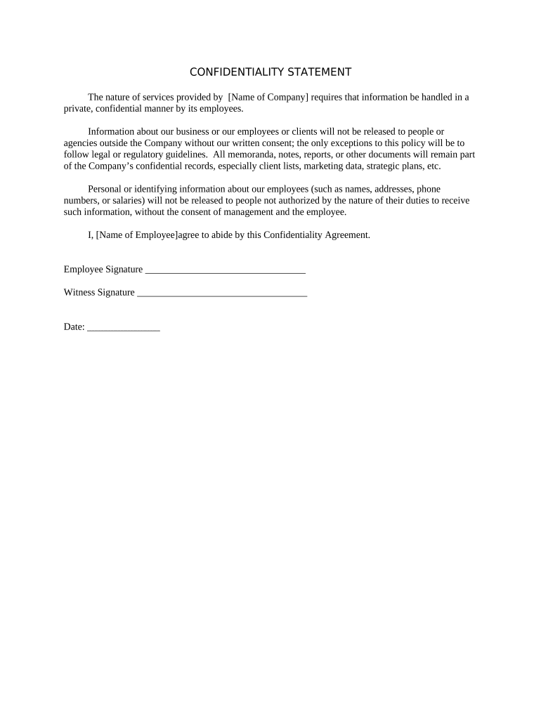 Confidentiality Statement  Form