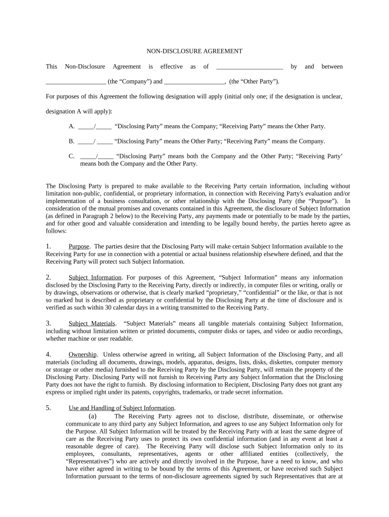 Non Disclosure Agreement  Form