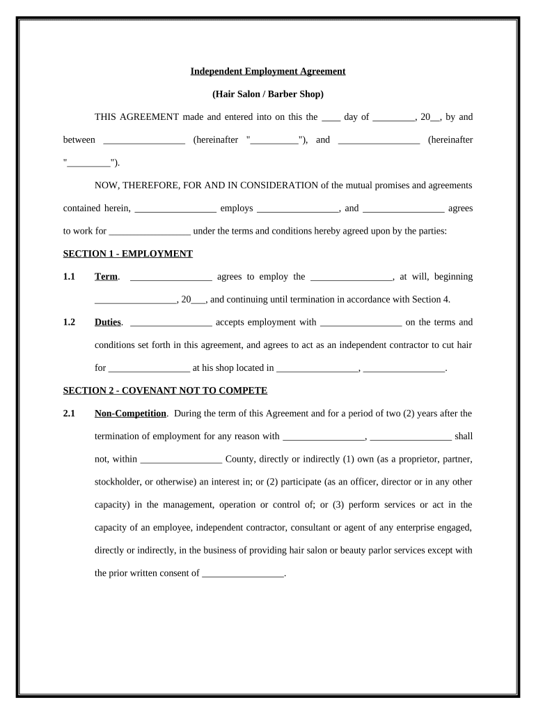 Agreement Salon  Form