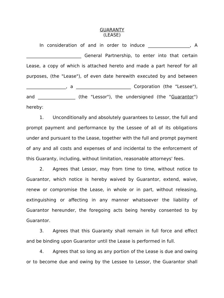 Personal Guaranty of Lease  Form