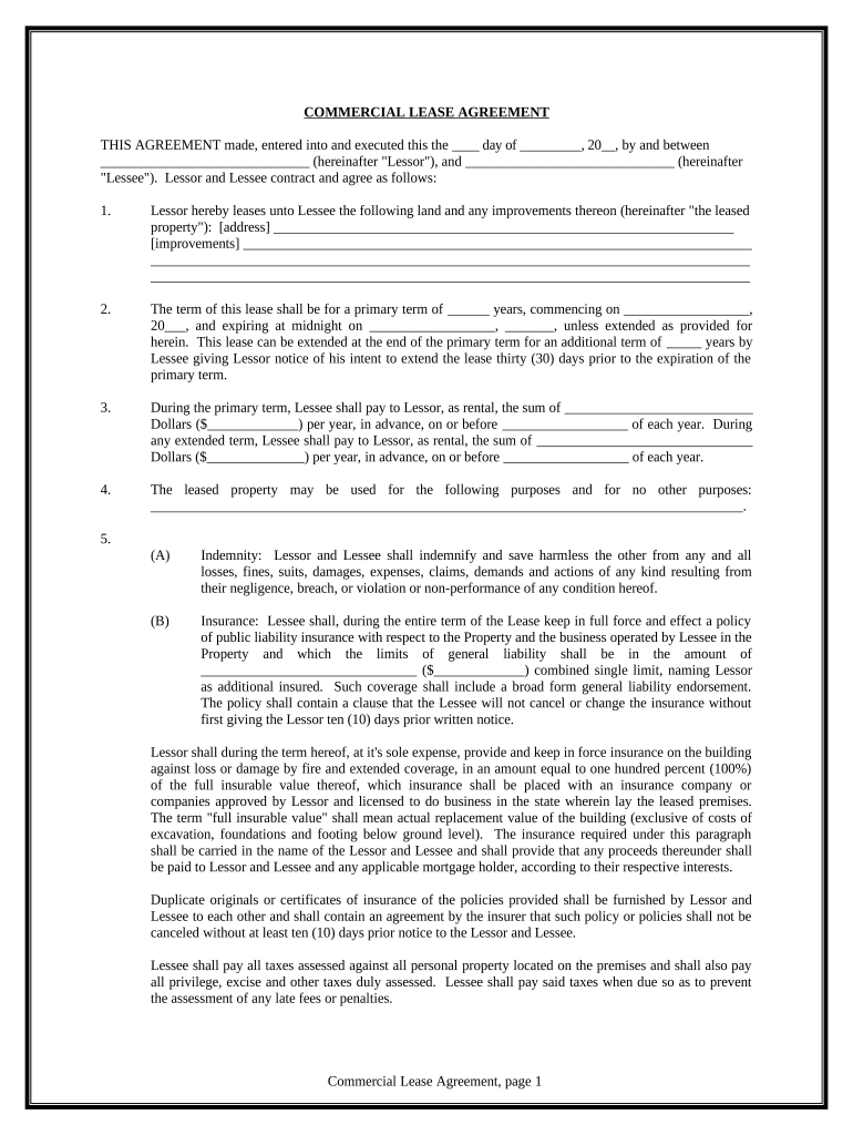 Commercial Lease Agreement  Form