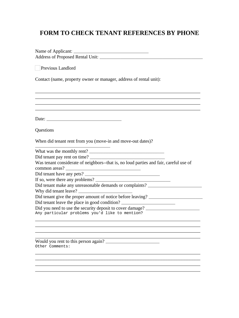 Tenant References Check  Form