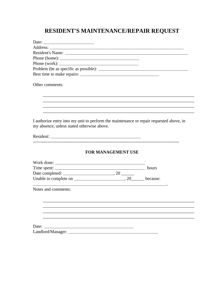 Repair Maintenance Request  Form