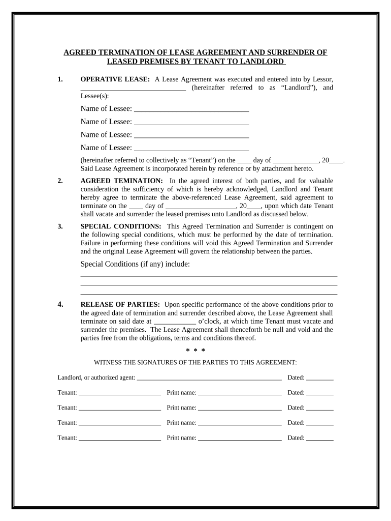 Lease Surrender Form Fill Out and Sign Printable PDF Template signNow