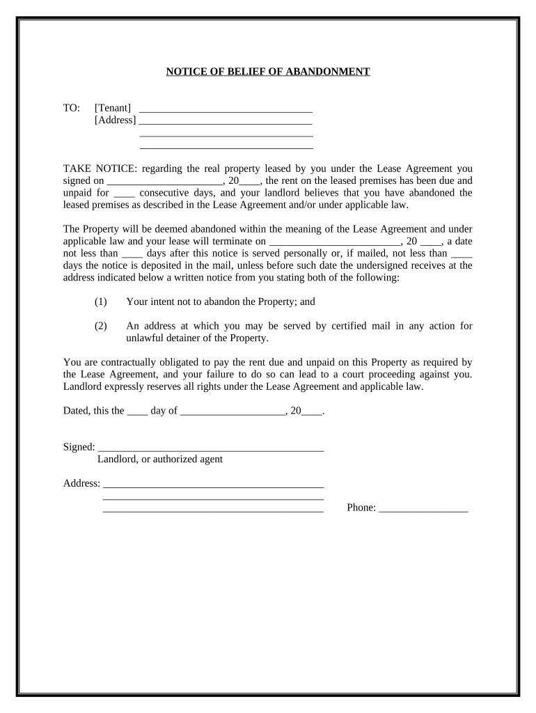 Abandonment Tenant  Form