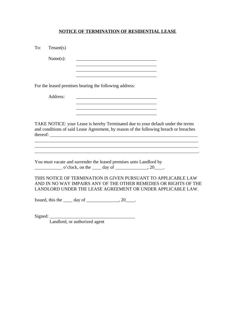 Notice of Termination of Lease Form