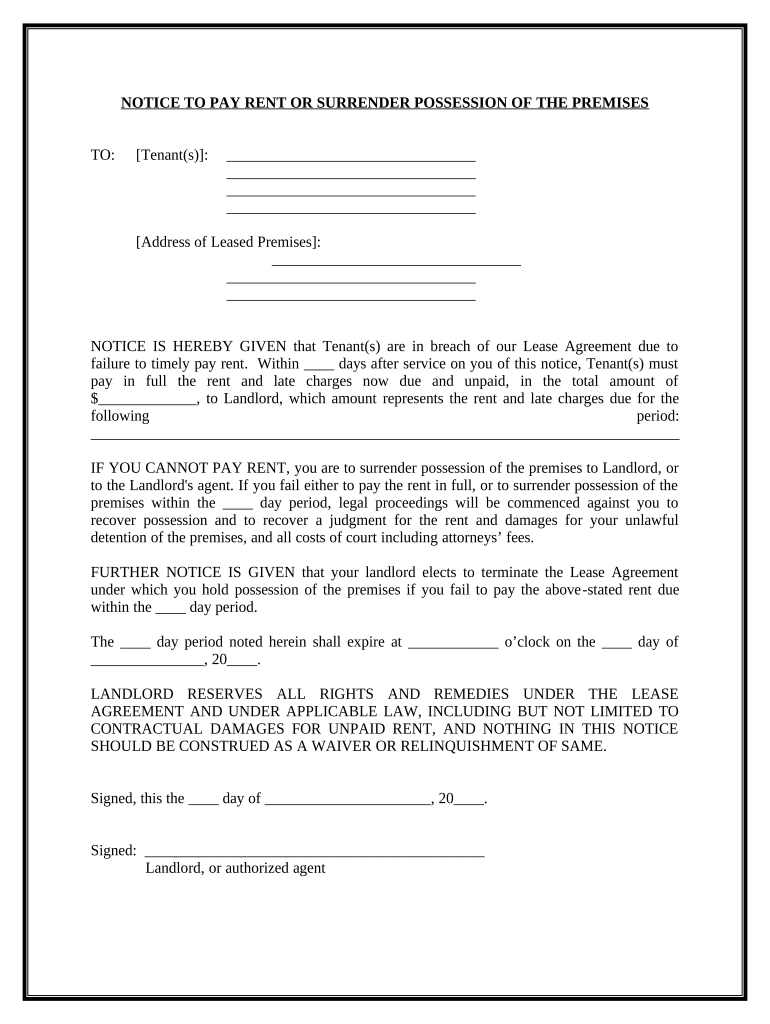Tenant Notice to Pay  Form