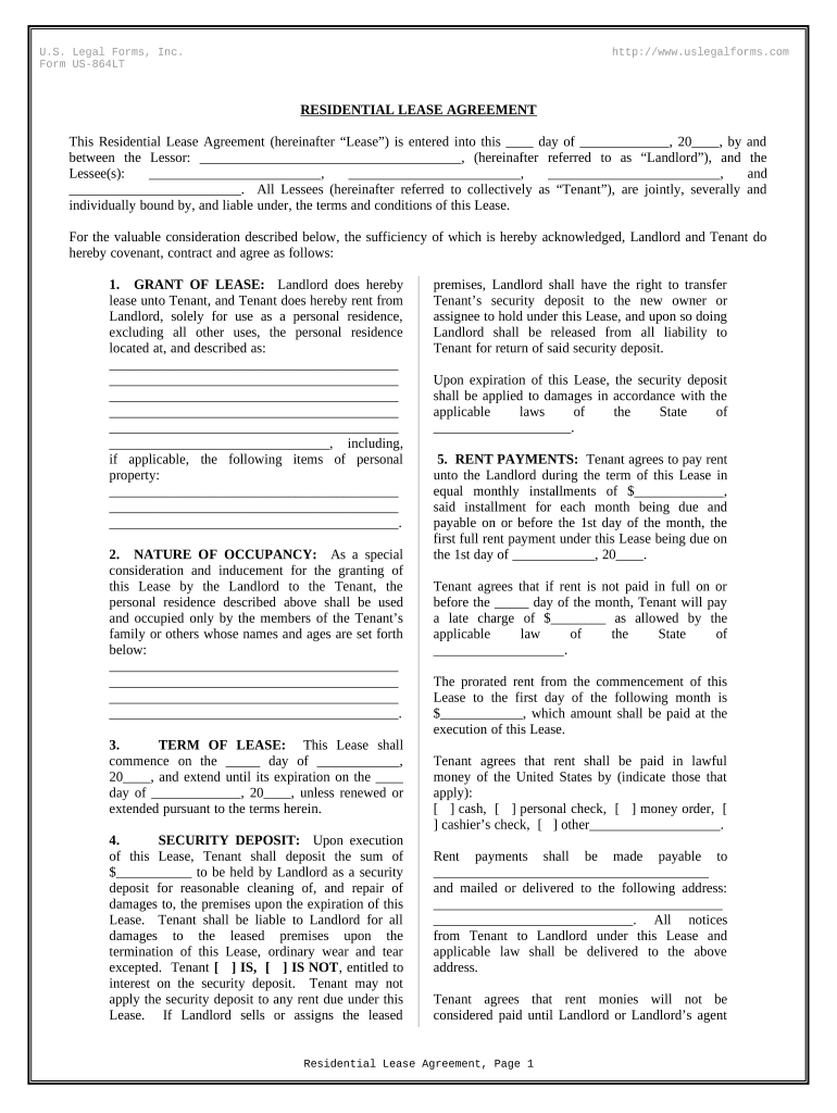 Sample Tenant Agreement  Form