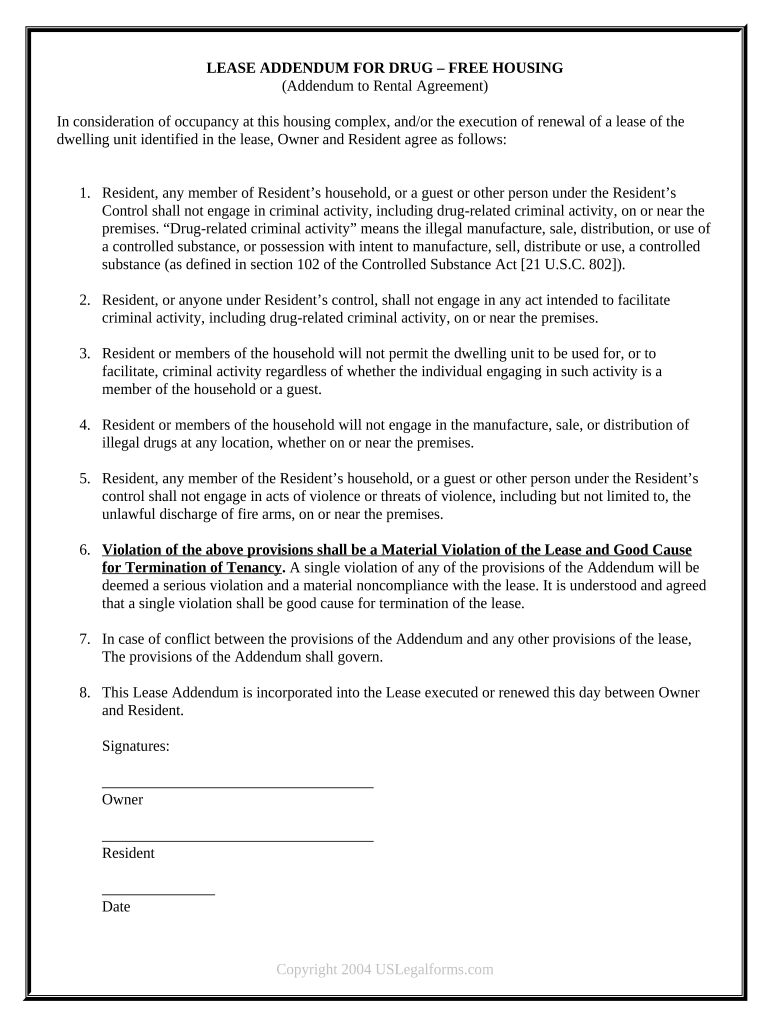 Addendum Lease Agreement  Form