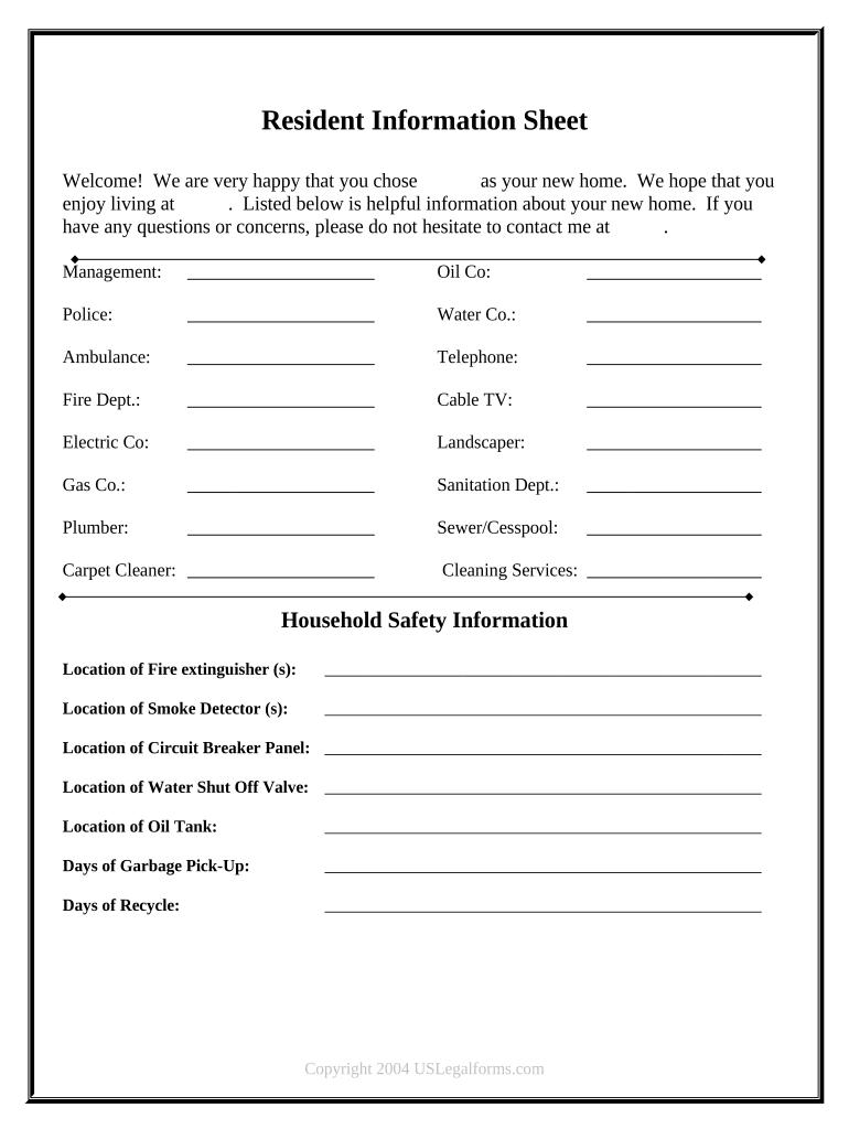 Resident Information Sheet