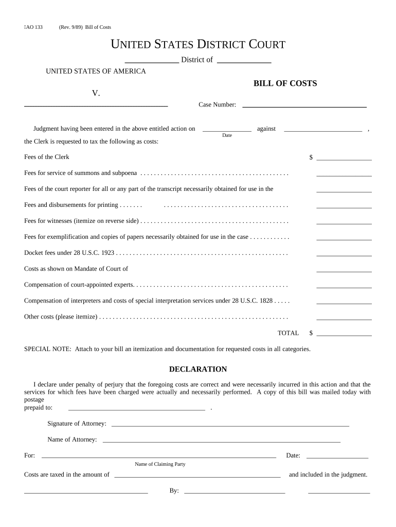 Costs Court  Form
