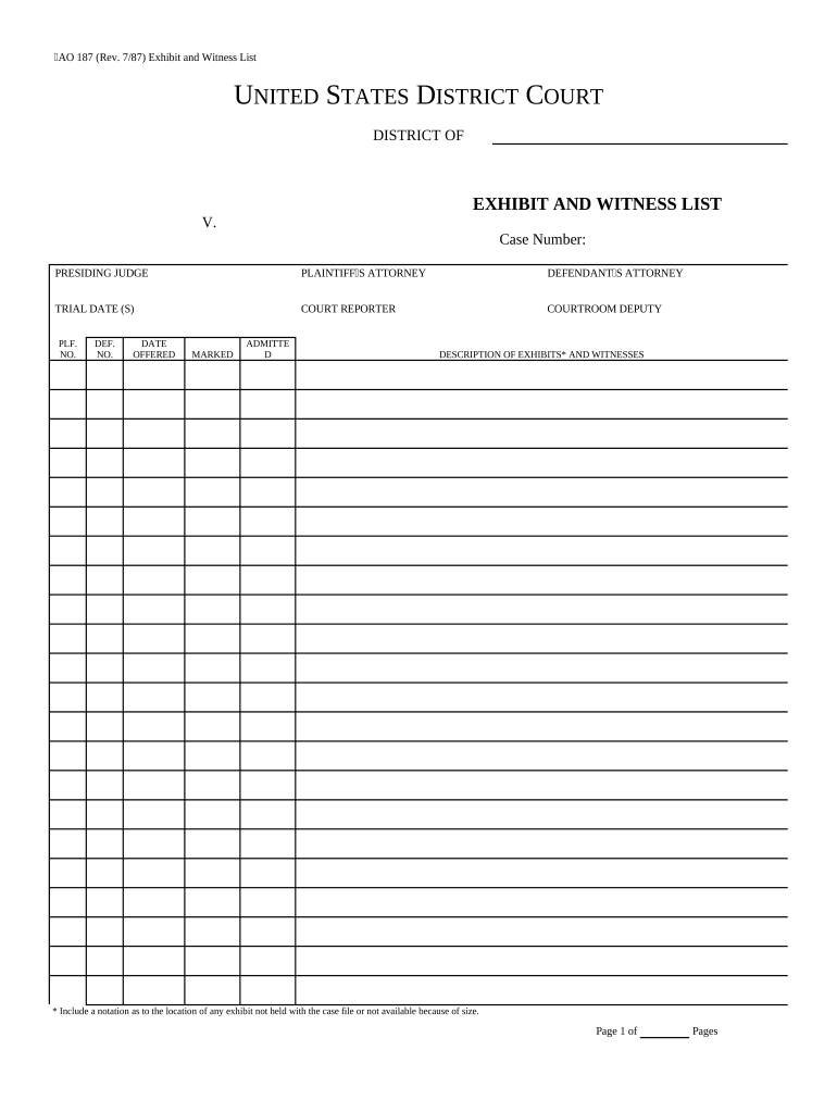 Exhibit List Sample  Form