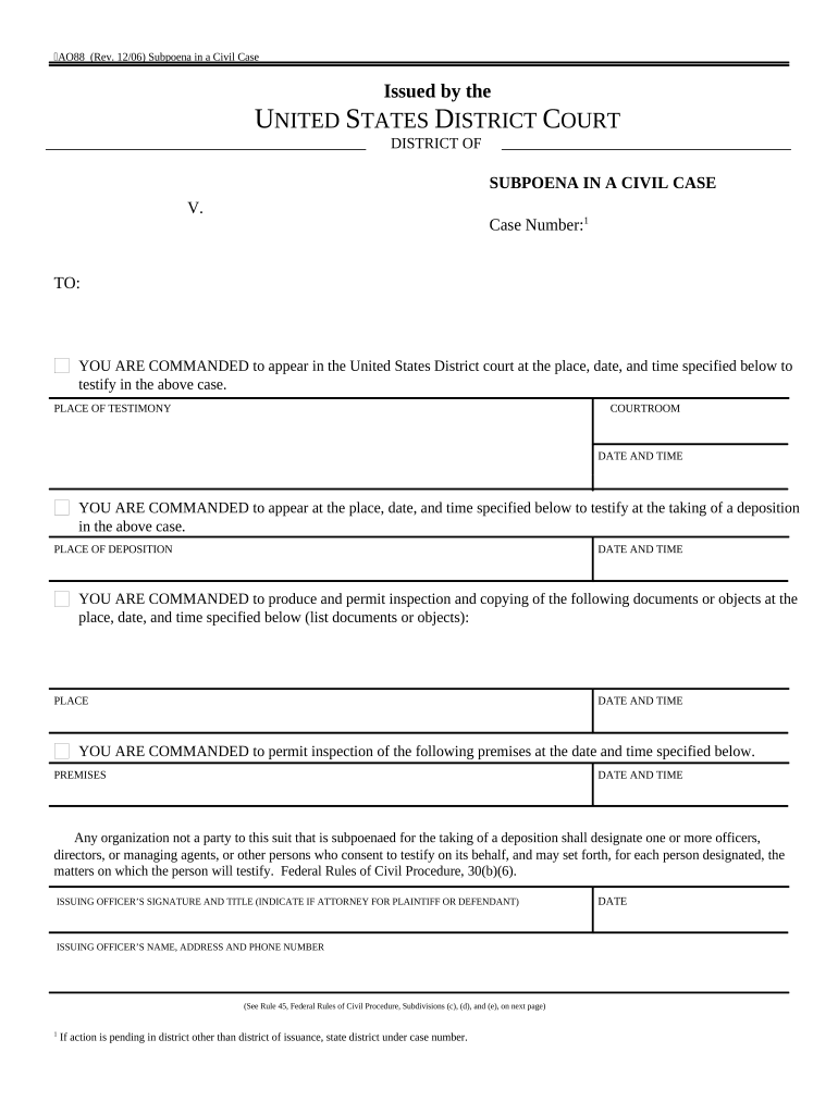 Subpoena Civil Form