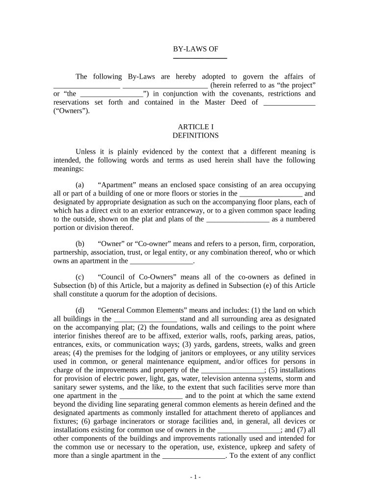 Bylaws Condominium  Form