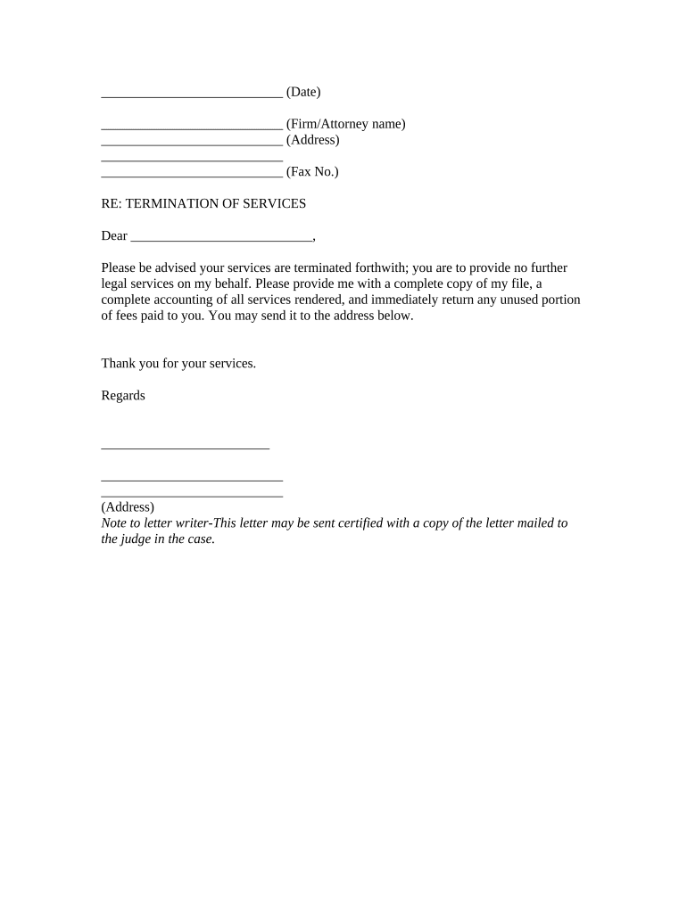Letter Terminating Attorney Representation  Form