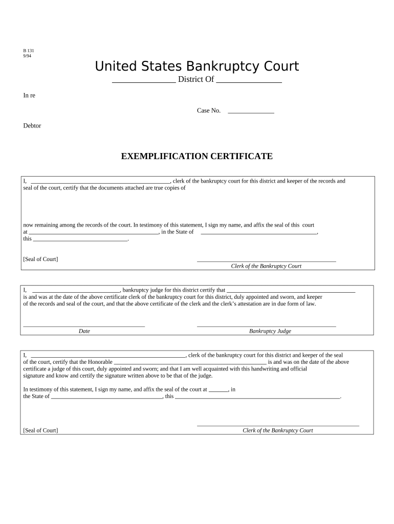 Exemplification Certificate  Form