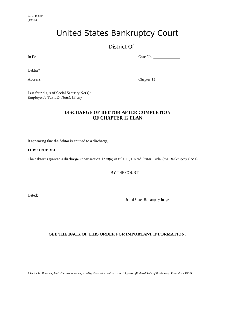 Order Discharging Debtor  Form