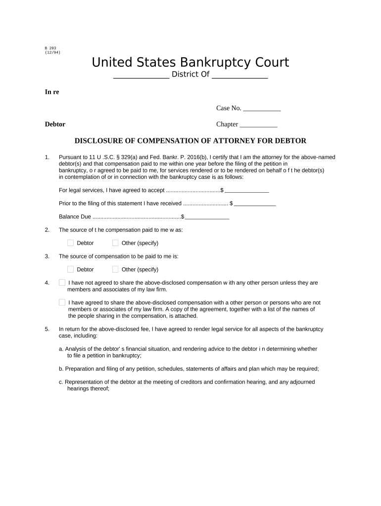 Disclosure Debtor  Form