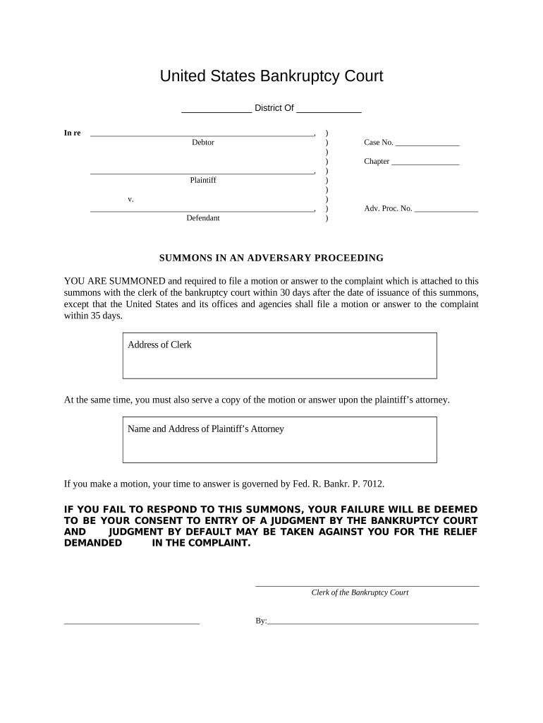 Summons Adversary Proceeding  Form